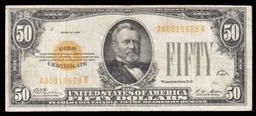 1928 $50 Gold Certificate FR-2404 Signatures Woods/Mellon Grades vf+