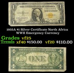 1935A $1 Silver Certificate North Africa WWII Emergency Currency Grades vf+