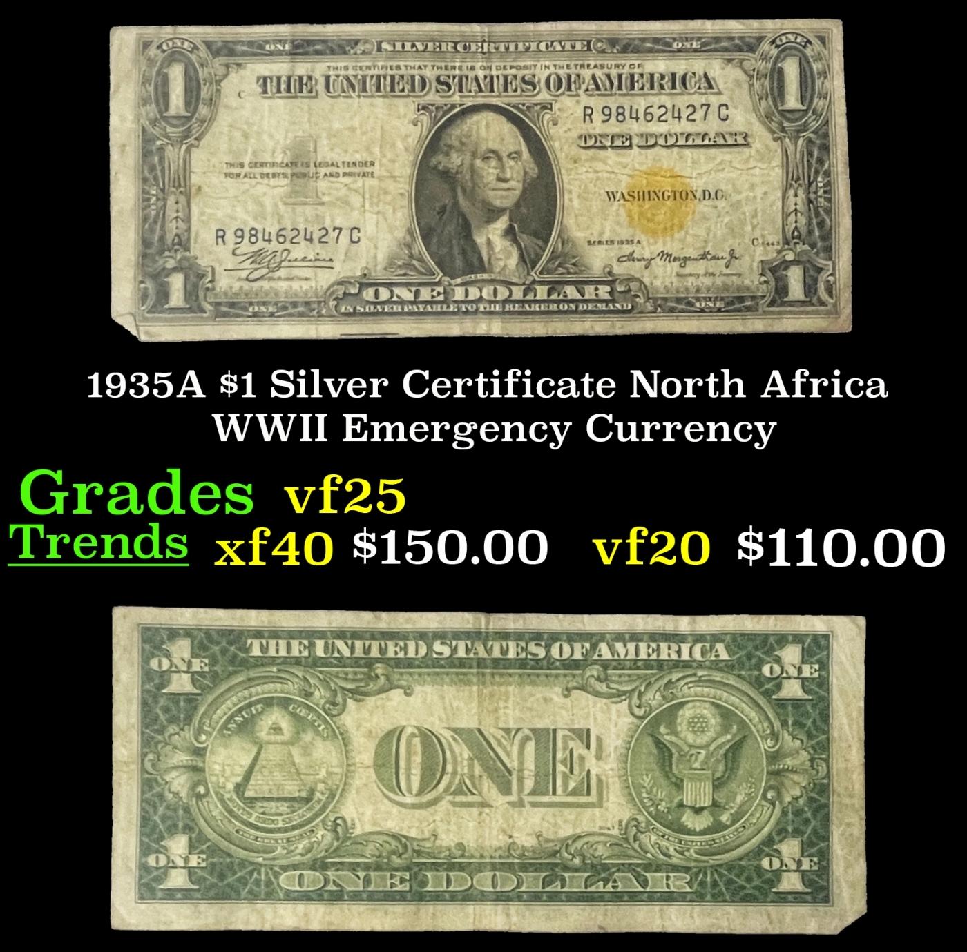 1935A $1 Silver Certificate North Africa WWII Emergency Currency Grades vf+