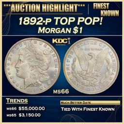 1892-p Morgan Dollar TOP POP! $1 ms66 SEGS