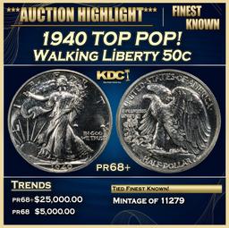 1940 Proof Walking Liberty Half Dollar TOP POP! 50c pr68+ SEGS