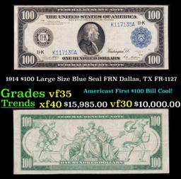 1914 $100 Large Size Blue Seal FRN Dallas, TX Grades vf++ FR-1127