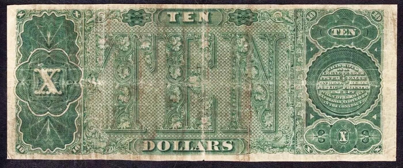 1890 $10 Treasury Note Grades vf+ Signatures Rosecrans/Huston