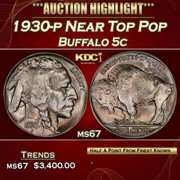 1930-p Buffalo Nickel Near Top Pop 5c ms67 SEGS