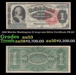 1886 $1 large size Silver Certificate Martha Washington Grades Select AU FR-217
