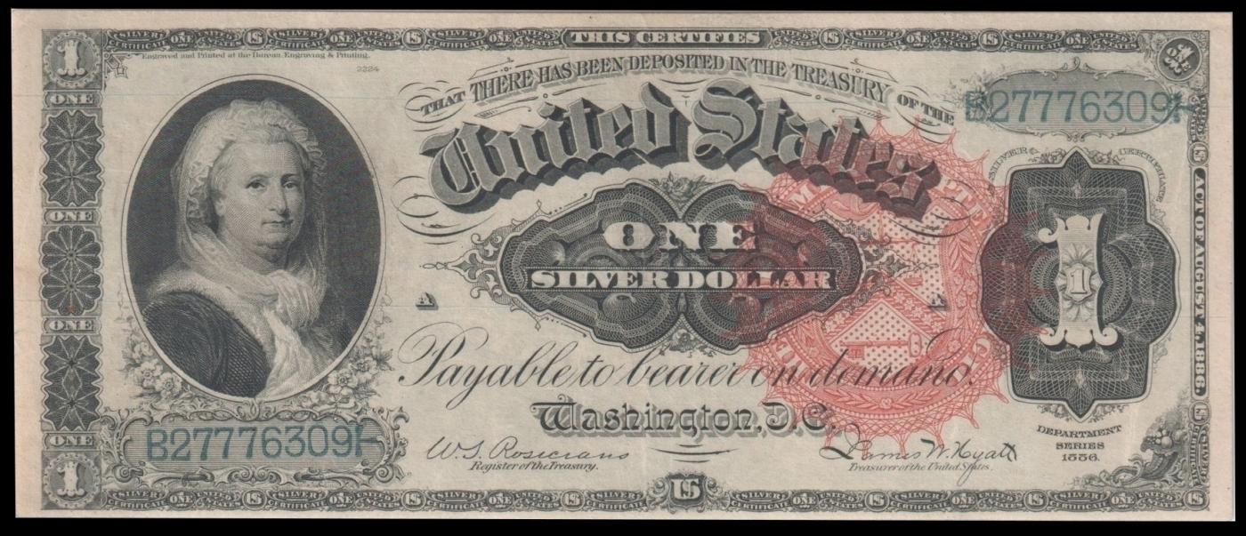 1886 $1 large size Silver Certificate Martha Washington Grades Select AU FR-217