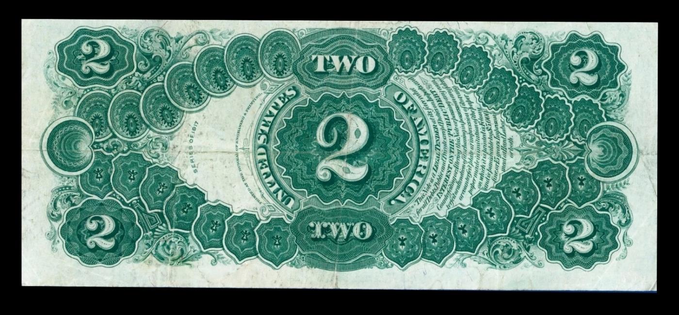 1917 $2 Large Size Legal Tender Note Thomas Jefferson Grades Select AU Signatures Elliott/Burke
