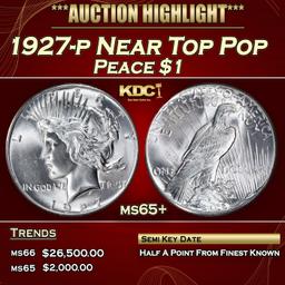 1927-p Peace Dollar Near Top Pop $1 ms65+ SEGS