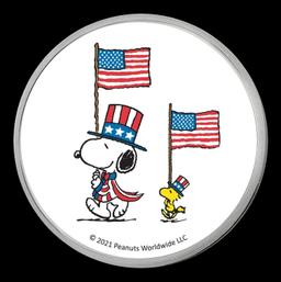 Snoopy & Woodstock Patriotic Peanuts Colorized Style - 1 oz Silver Round Round