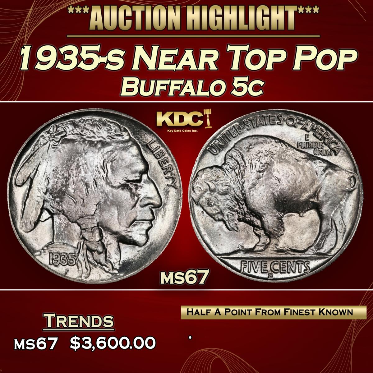 1935-s Buffalo Nickel Near Top Pop 5c ms67 SEGS