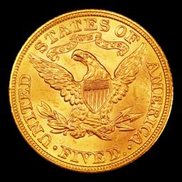 1908-p Gold Liberty Half Eagle Near Top Pop $5 ms66+ SEGS