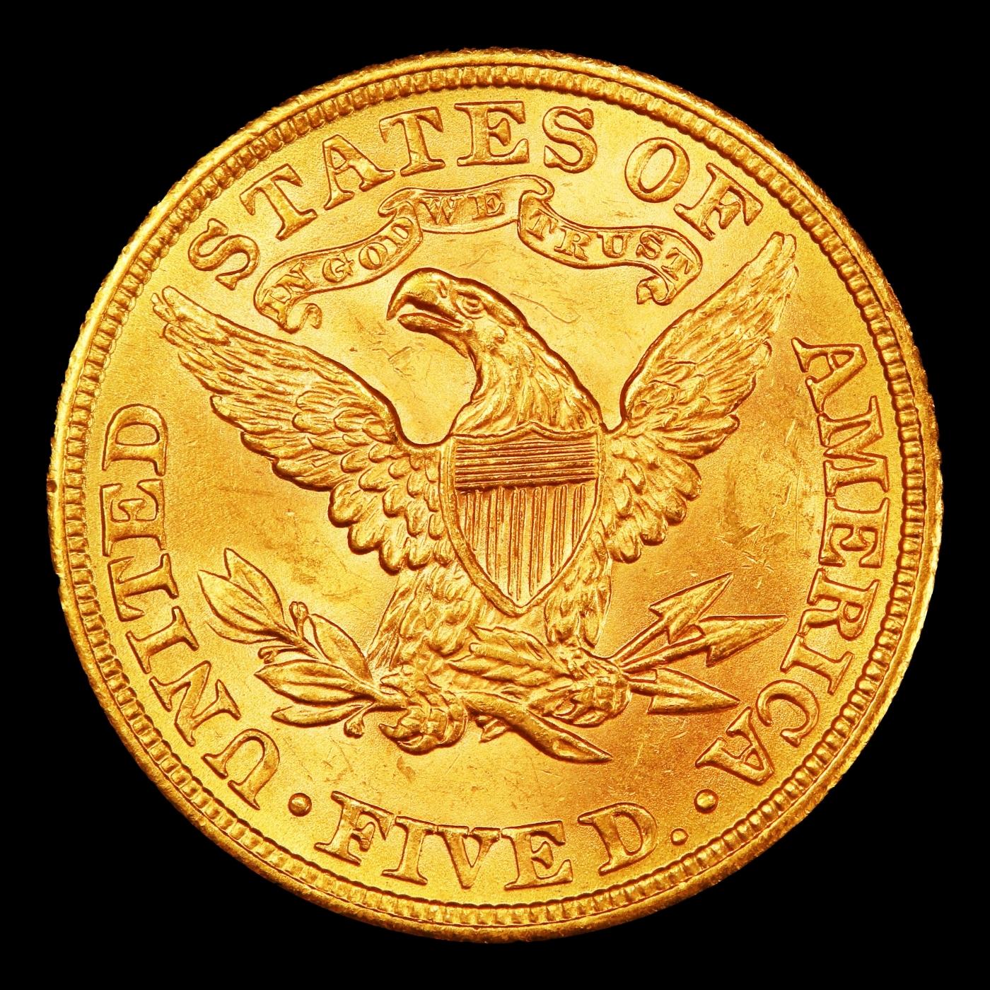 1908-p Gold Liberty Half Eagle Near Top Pop $5 ms66+ SEGS