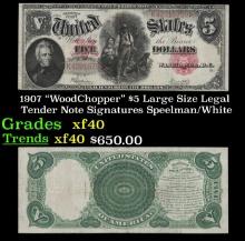 1907 $5 Large Size Legal Tender Note "WoodChopper" Grades xf Signatures Speelman/White