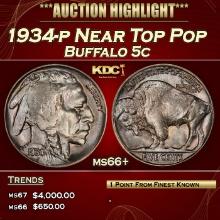 1934-p Buffalo Nickel Near Top Pop 5c ms66+ SEGS