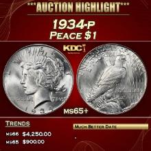 1934-p Peace Dollar $1 ms65+ SEGS
