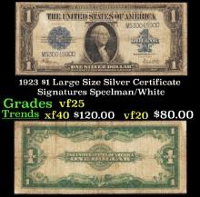 1923 $1 large size Silver Certificate Grades vf+ Signatures Speelman/White