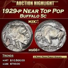1929-p Buffalo Nickel Near Top Pop 5c ms66+ SEGS