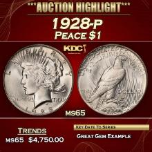 1928-p Peace Dollar $1 ms65 SEGS
