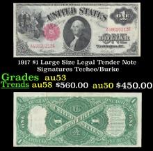 1917 $1 Large Size Legal Tender Note Grades Select AU Signatures Teehee/Burke