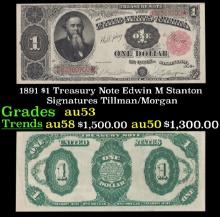 1891 $1 Treasury Note Edwin M Stanton Grades Select AU Signatures Tillman/Morgan