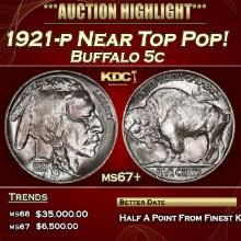 1921-p Buffalo Nickel Near Top Pop! 5c ms67+ SEGS