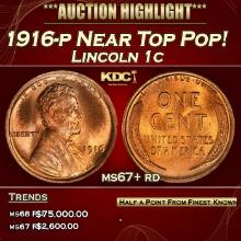 1916-p Lincoln Cent Near Top Pop! 1c ms67+ rd SEGS
