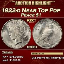 1922-d Peace Dollar Near Top Pop $1 ms66+ SEGS