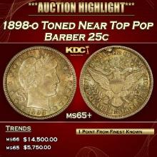 1898-o Barber Quarter Toned Near Top Pop 25c ms65+ SEGS