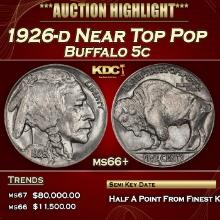1926-d Buffalo Nickel Near Top Pop 5c ms66+ SEGS