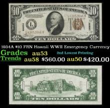 1934A $10 FRN Hawaii WWII Emergency Currency Grades Select AU