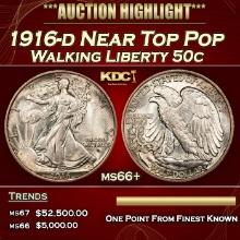 1916-d Walking Liberty Half Dollar Near Top Pop 50c ms66+ SEGS