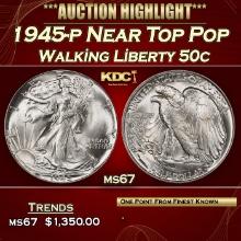 1945-p Walking Liberty Half Dollar Near Top Pop 50c ms67 SEGS