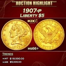 1907-p Gold Liberty Half Eagle $5 ms66+ SEGS