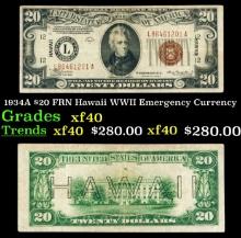1934A $20 FRN Hawaii WWII Emergency Currency Grades xf