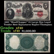 1907 $5 Large Size Legal Tender Note "WoodChopper" Grades xf Signatures Napier/Thompson