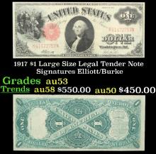 1917 $1 Large Size Legal Tender Note Grades Select AU Signatures Elliott/Burke