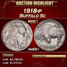 1918-p Buffalo Nickel 5c ms65+ SEGS