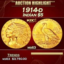 1914-d Gold Indian Half Eagle $5 ms63 USCG