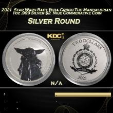 2021  Star Wars Baby Yoda Grogu The Mandalorian 1oz .999 Silver $2  Niue Commerative Coin Grades Ung