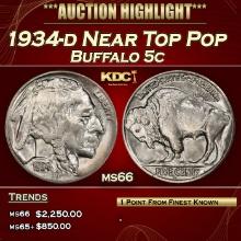 1934-d Buffalo Nickel Near Top Pop 5c ms66 SEGS