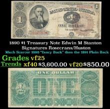 1890 $1 Treasury Note Edwin M Stanton Grades vf+ Signatures Rosecrans/Huston