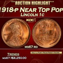 1918-p Lincoln Cent Near Top Pop! 1c ms67 rd SEGS