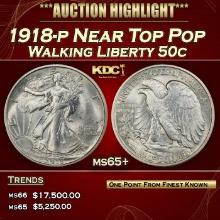 1918-p Walking Liberty Half Dollar Near Top Pop 50c ms65+ SEGS