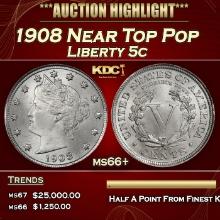 1908 Liberty Nickel Near Top Pop 5c ms66+ SEGS