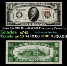 1934A $10 FRN Hawaii WWII Emergency Currency Grades xf+