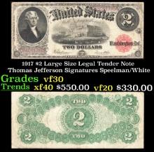1917 $2 Large Size Legal Tender Note Thomas Jefferson Grades vf++ Signatures Speelman/White