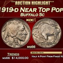 1919-d Buffalo Nickel Near Top Pop! 5c ms66 SEGS