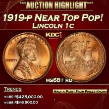 1919-p Lincoln Cent Near Top Pop! 1c ms68+ rd SEGS