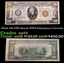 1934A $20 FRN Hawaii WWII Emergency Currency Grades Select AU