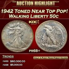 1942 Proof Walking Liberty Half Dollar Toned Near Top Pop! 50c pr68+ SEGS